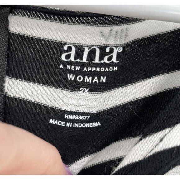 a.n.a. Women’s Short Sleeve Shirt Size 2X Black White Striped‎ Shirt - Picture 5 of 6